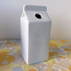 Colin Ross Design by James Burgess White Ceramic Milk Carton Bud Vase 6.5 inches